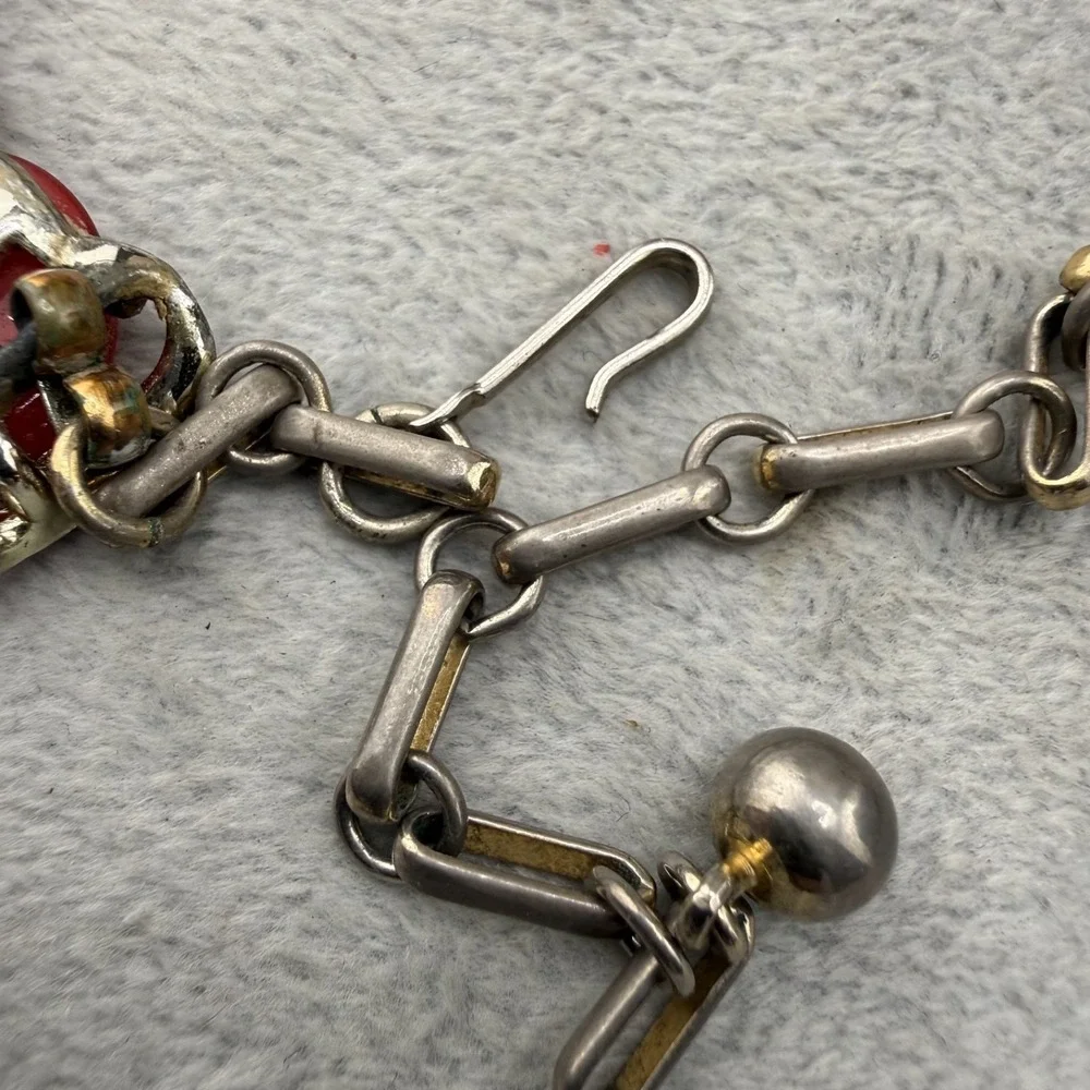Vintage Estate Thermoset Necklace Red Silver Tone Choker 14in